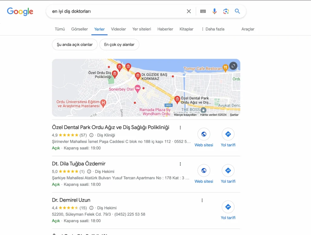 "en iyi diş doktorları" Aramasından Ekran Görüntüsü - Temmuz 2024