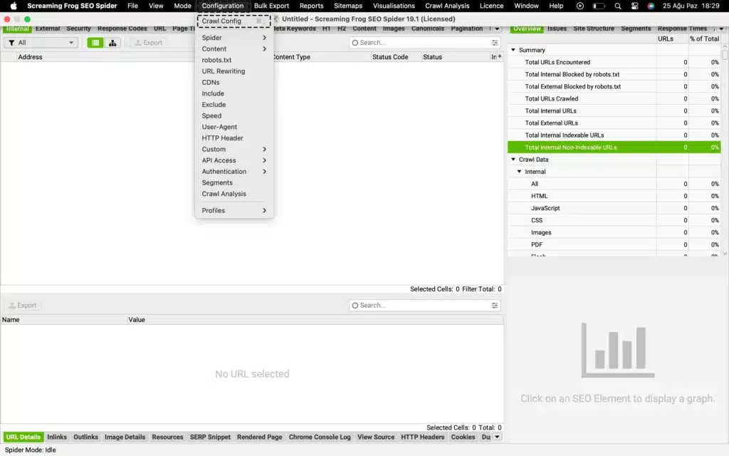 Screaming Frog Tarama Ayarı - Adım 1