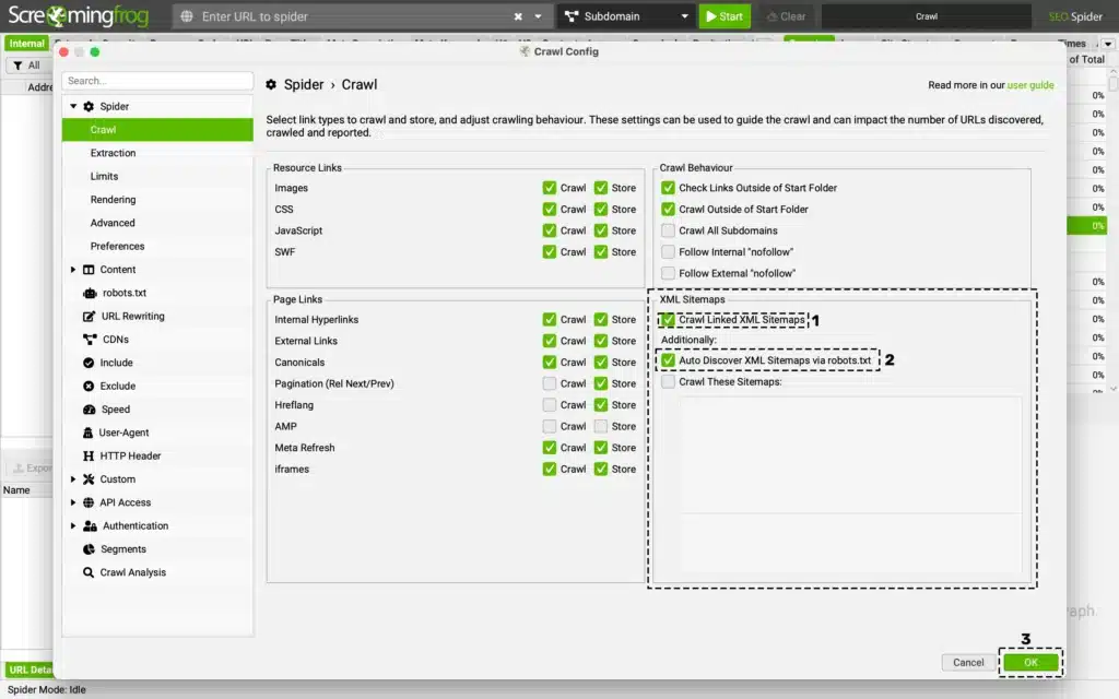 Screaming Frog Tarama Ayarı - Adım 2